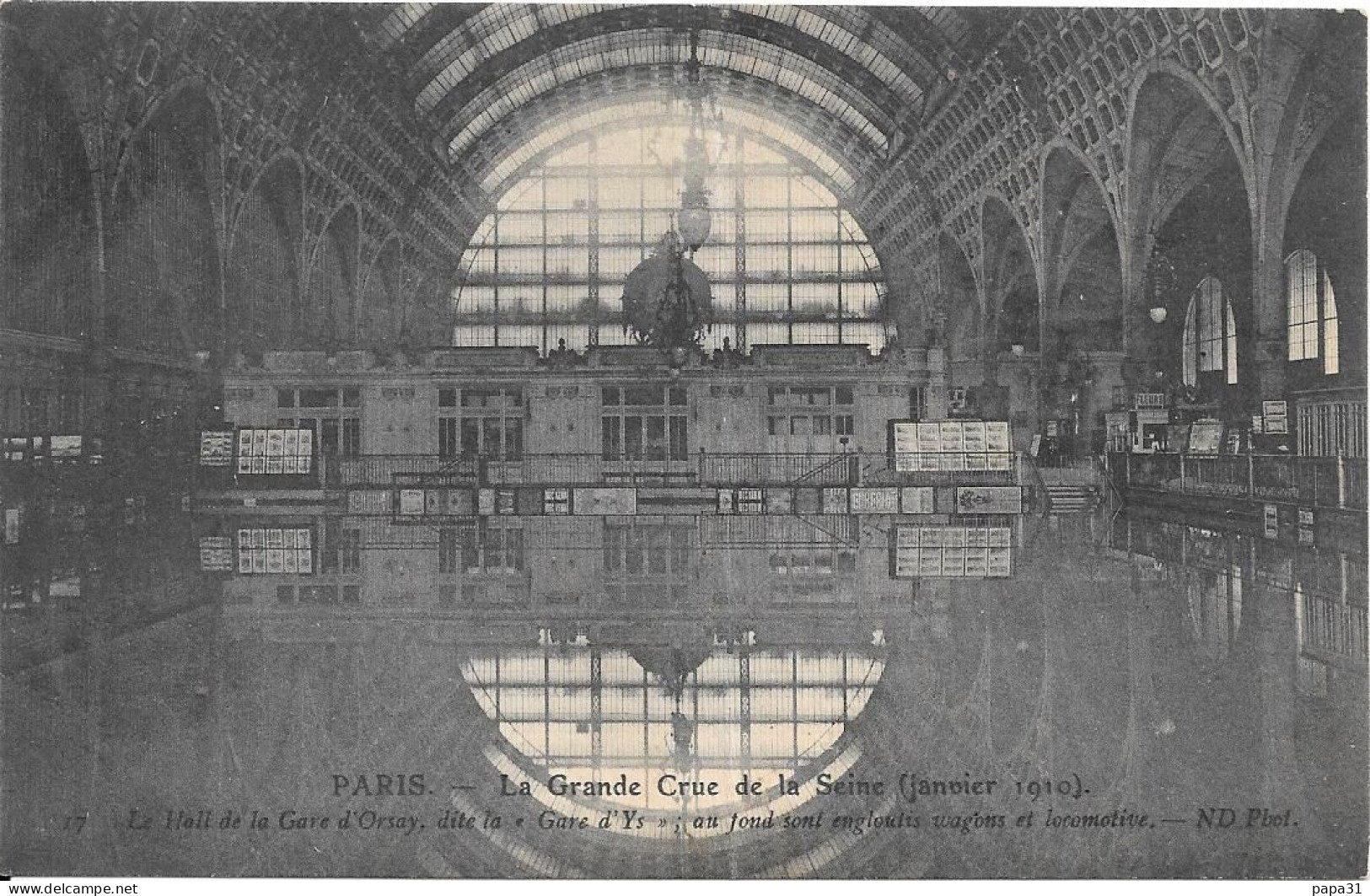 PARIS,la Grande Crue De La Seine,inondations Du Le Hall De La Gare D'ORSAY,au Fond Sont Engloutis,wagons Et Locomotive - Paris Flood, 1910