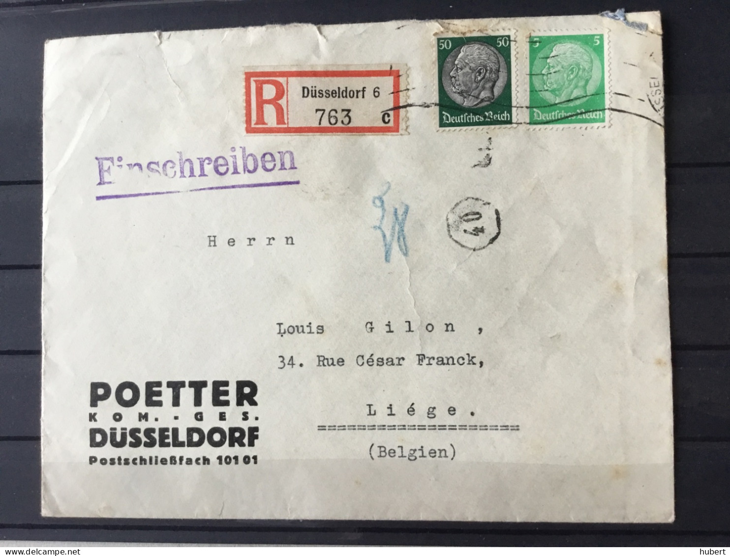 Lettre Einschreiben De Dusseldorf Firme Poetter Avec Vignette Publicitaire - Lettres & Documents