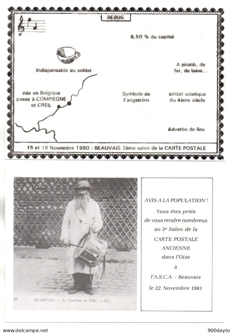 Lot De 2 CP. BEAUVAIS. 2ème Salon De La CPA (15 Et 16/11/1980); 3ème Salon De La CPA (22/11/1981). - Sammlerbörsen & Sammlerausstellungen