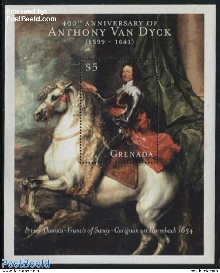 Grenada 2000 Anthony Van Dyck S/s, Mint NH, History - Nature - Netherlands & Dutch - Horses - Art - Paintings - Geography