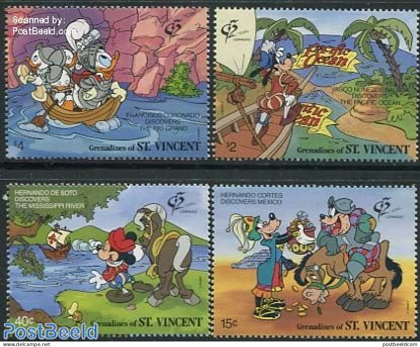 Saint Vincent & The Grenadines 1992 Granada, Disney 4v, Mint NH, Philately - Art - Disney - Disney