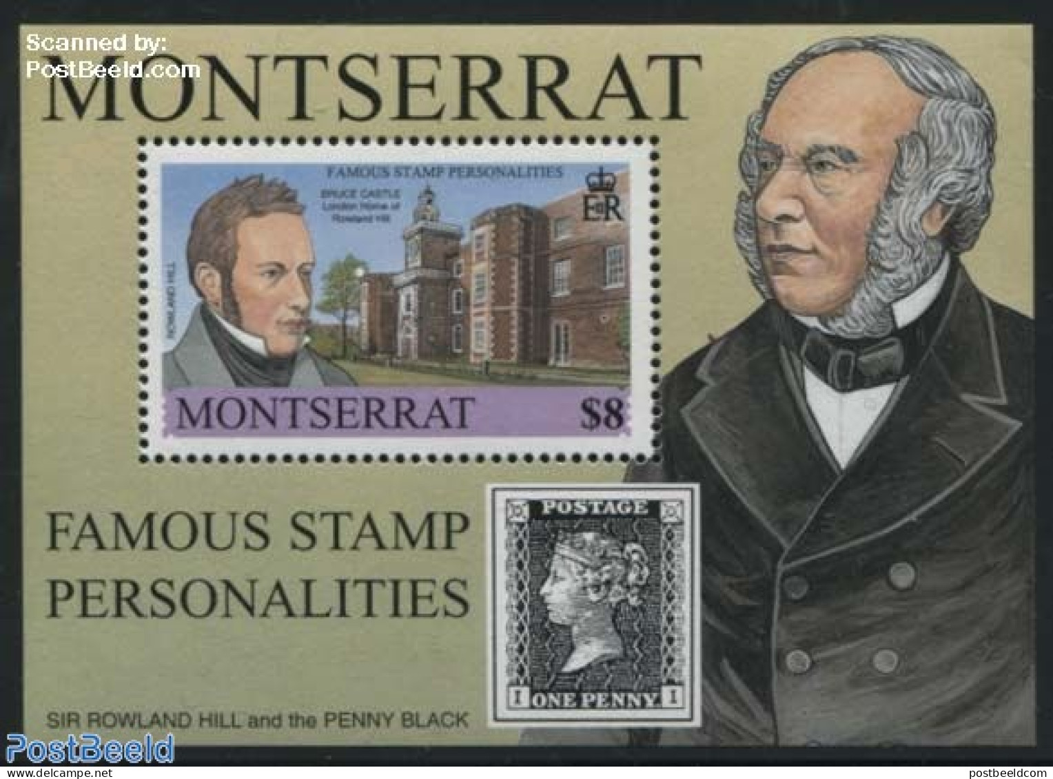 Montserrat 2001 Sir Rowland Hill S/s, Mint NH, Sir Rowland Hill - Stamps On Stamps - Art - Castles & Fortifications - Rowland Hill