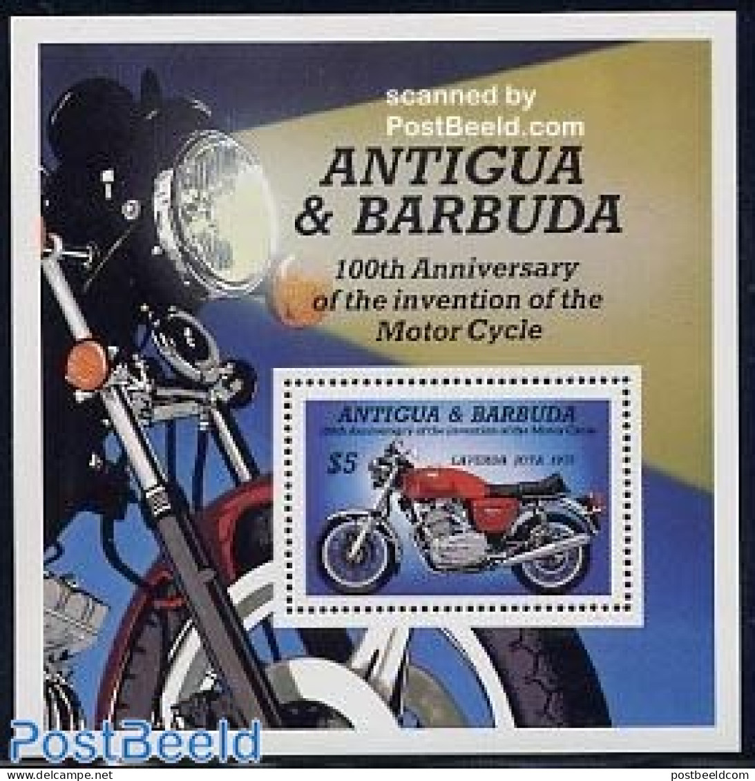 Antigua & Barbuda 1985 Motor Cycle Centenary S/s, Mint NH, Transport - Motorcycles - Motorfietsen