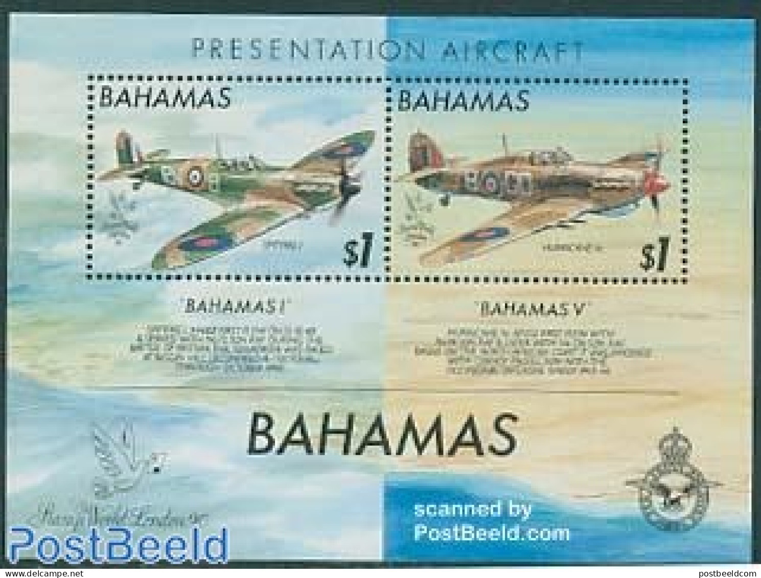 Bahamas 1990 Stamp World London S/s, Mint NH, History - Transport - World War II - Aircraft & Aviation - WW2