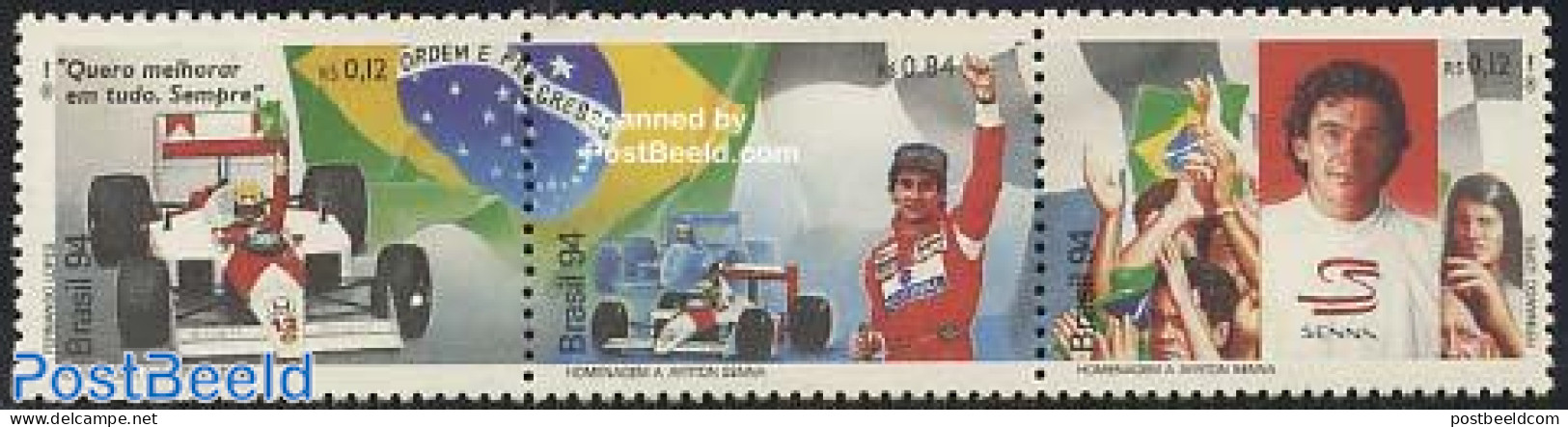 Brazil 1994 Ayrton Senna 3v [::], Mint NH, Sport - Transport - Autosports - Sport (other And Mixed) - Automobiles - Unused Stamps