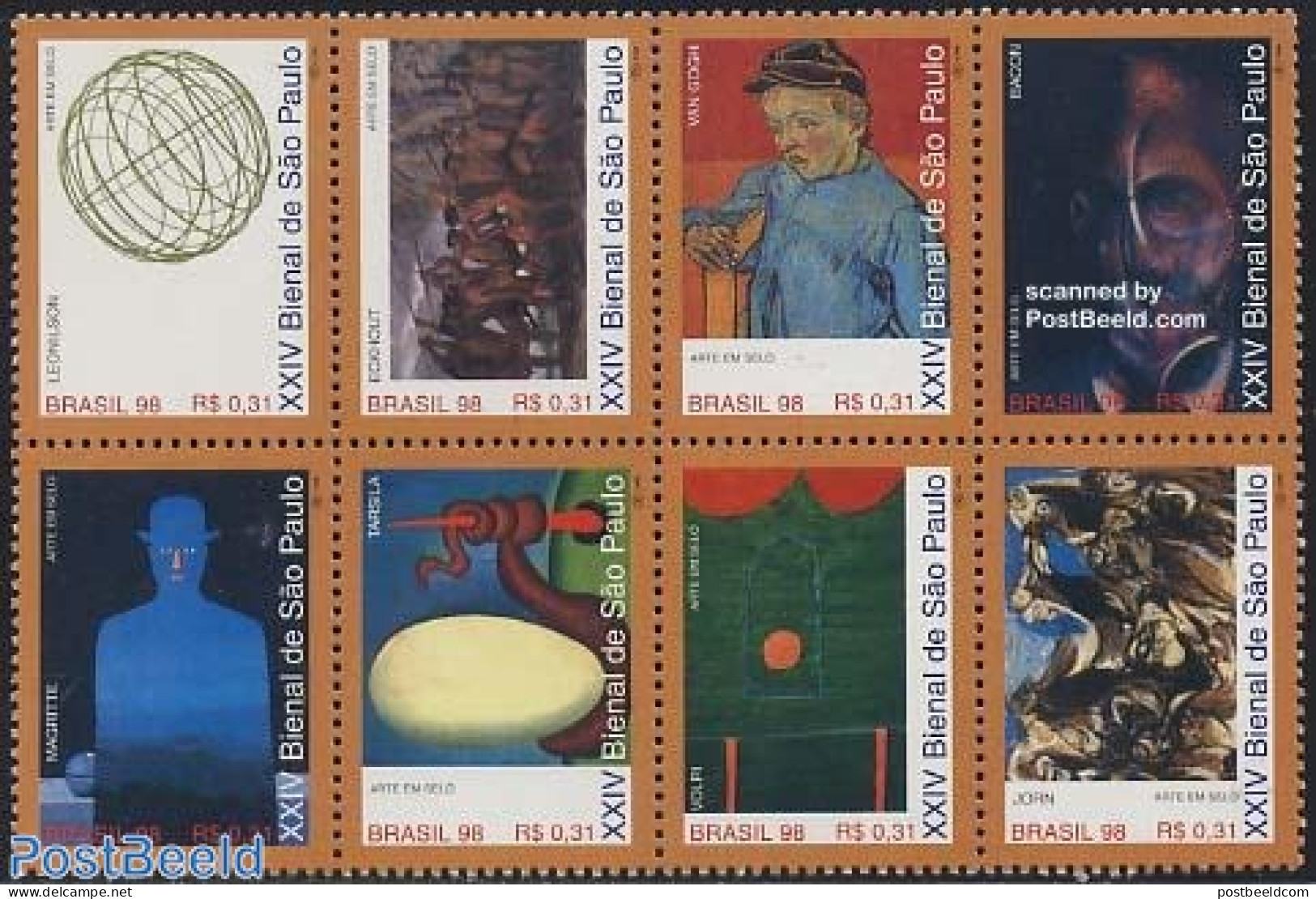 Brazil 1998 Art Biennale 8v [+++], Mint NH, Art - Modern Art (1850-present) - Vincent Van Gogh - Unused Stamps