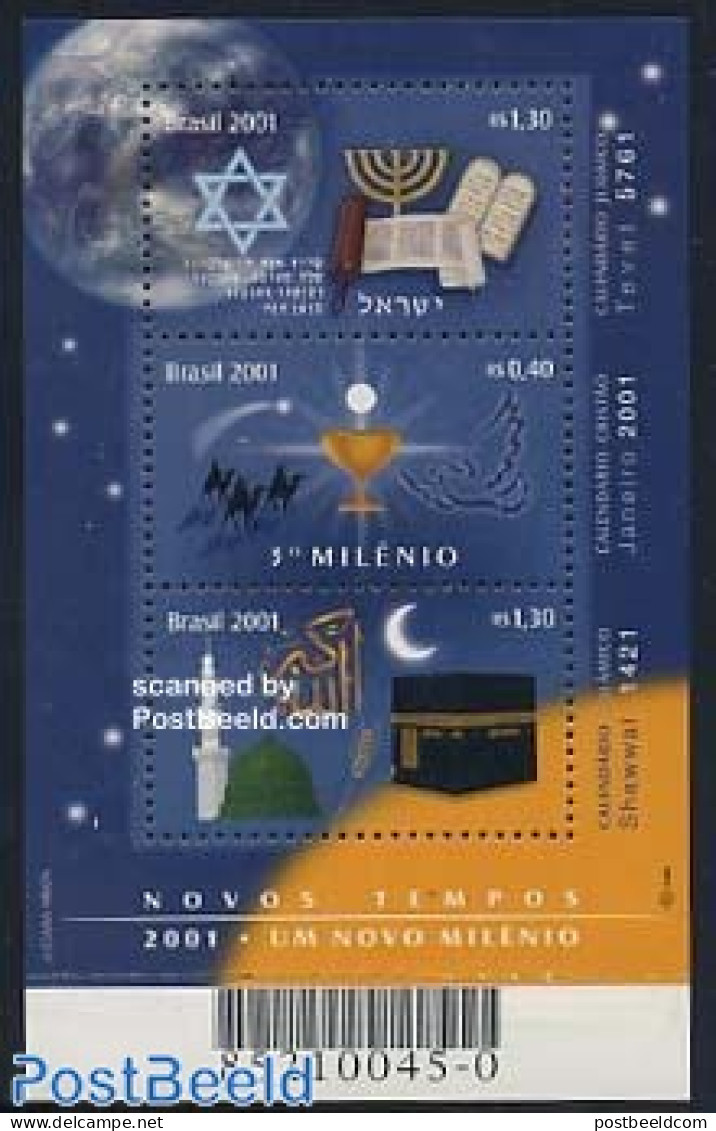 Brazil 2001 New Millennium S/s, Mint NH, Religion - Various - Judaica - Religion - New Year - Ungebraucht