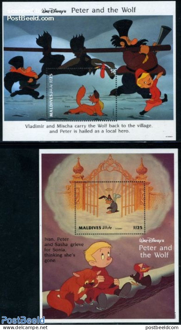 Maldives 1993 Peter And The Wolf 2 S/s, Mint NH, Art - Disney - Disney
