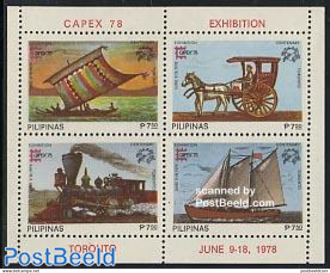 Philippines 1978 Capex 78 S/s, Mint NH, Science - Transport - Telecommunication - Coaches - Ships And Boats - Telekom
