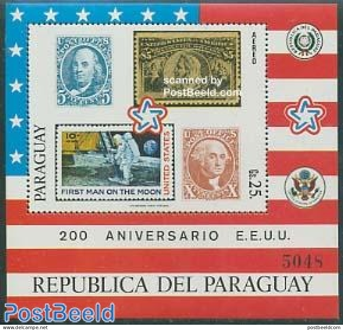 Paraguay 1976 USA Stamps S/s, Mint NH, History - US Bicentenary - Stamps On Stamps - Postzegels Op Postzegels