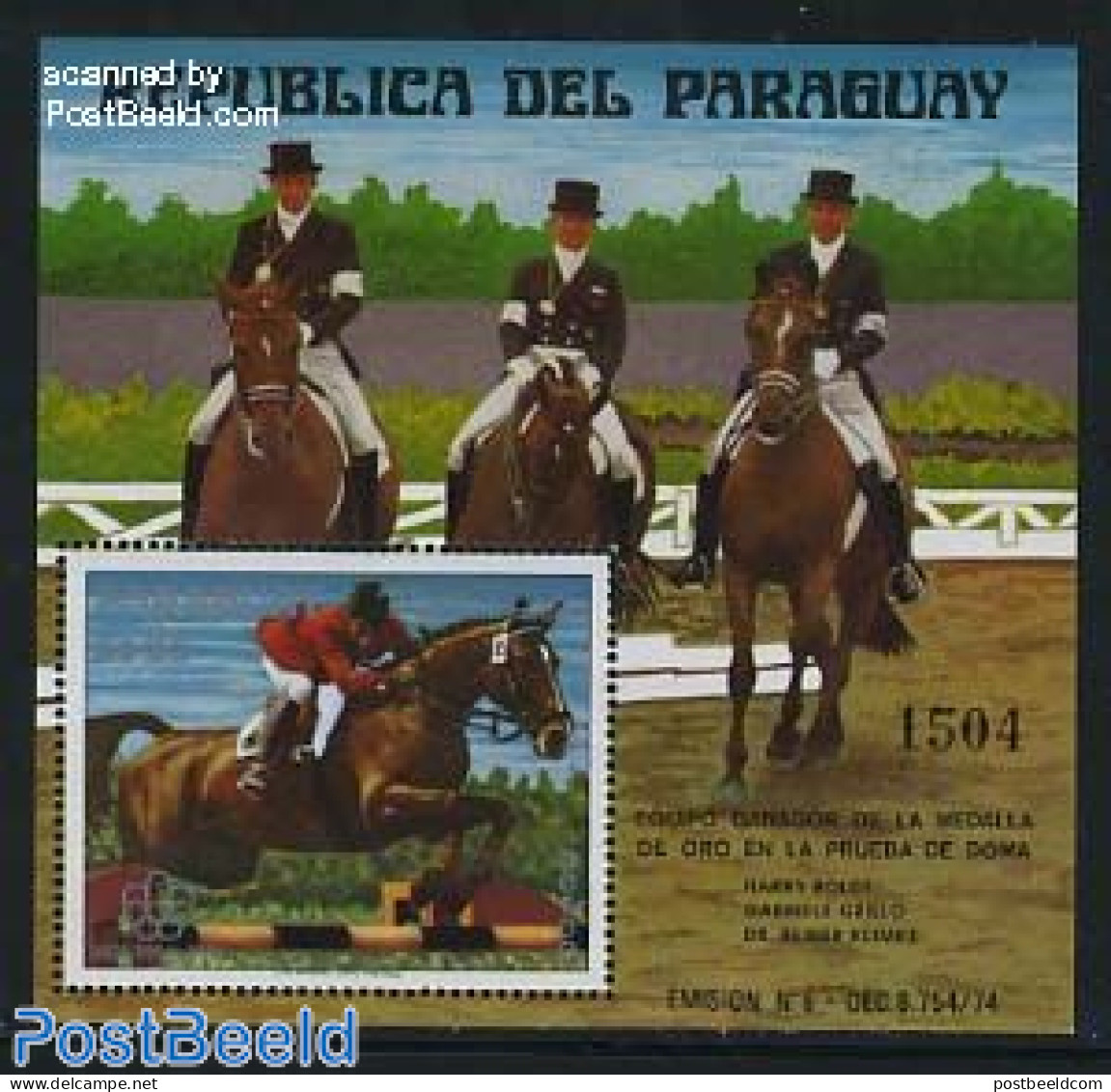 Paraguay 1976 Olympic Winners S/s, A. Schockemohle, Mint NH, Nature - Sport - Horses - Olympic Games - Paraguay