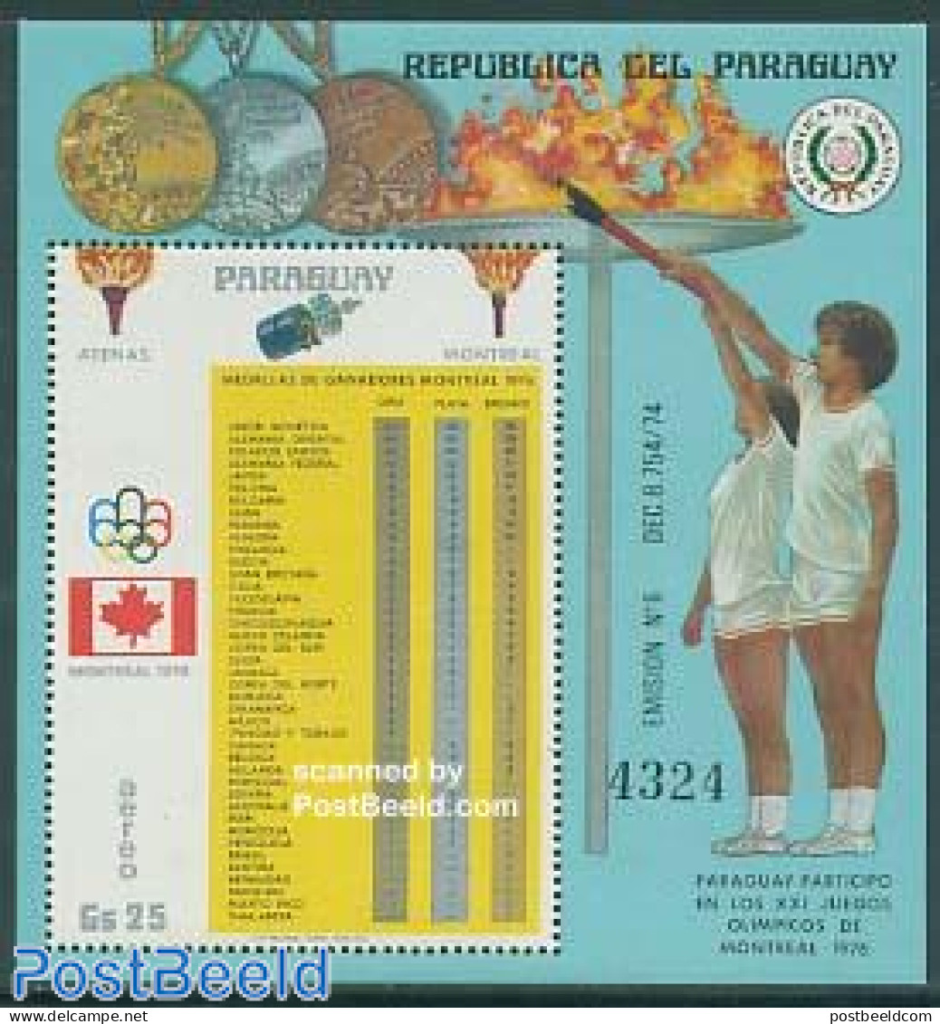 Paraguay 1976 Olympic Winners S/s, Table, Mint NH, Sport - Olympic Games - Paraguay
