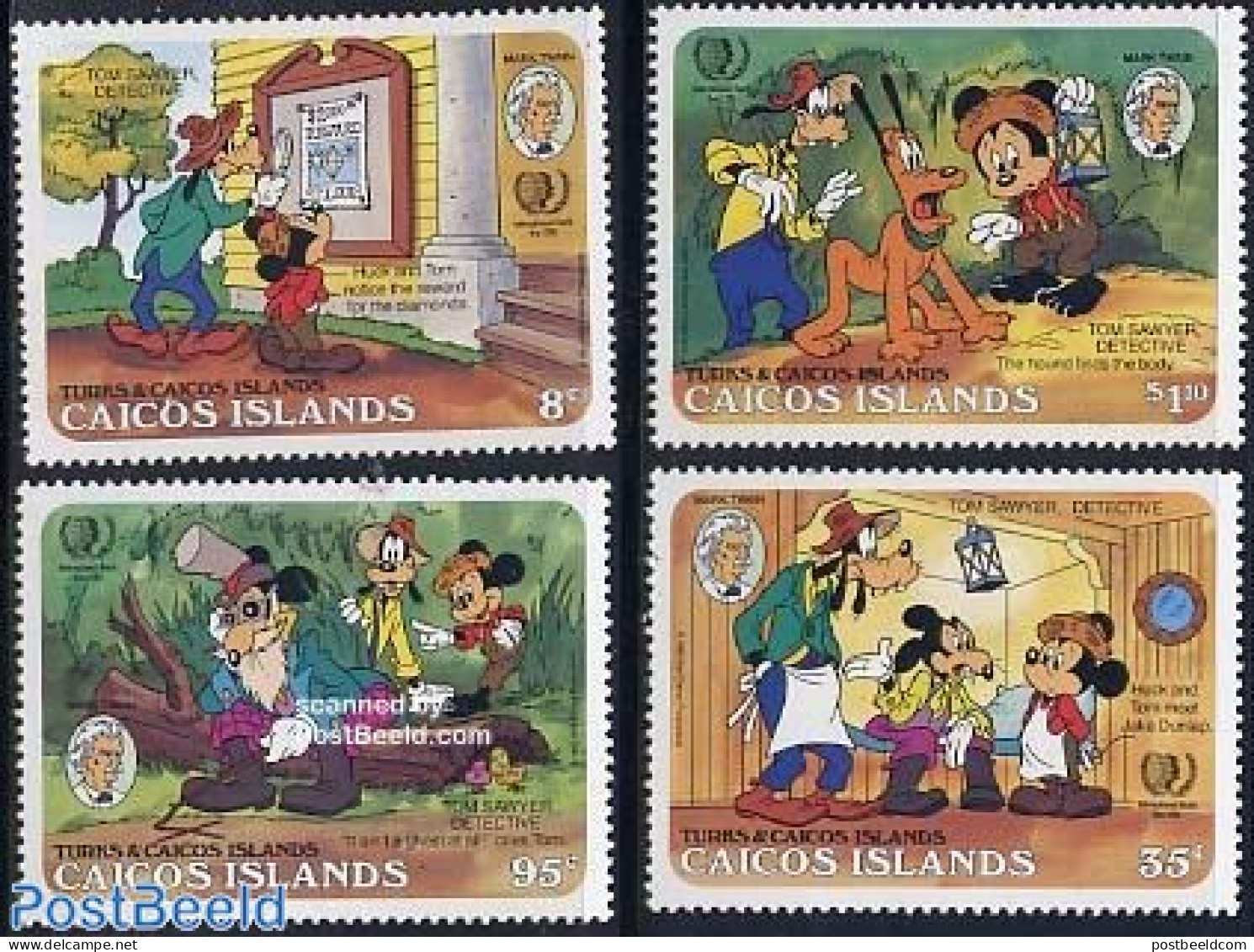 Turks And Caicos Islands 1985 Disney, Mark Twain 4v, Mint NH, Various - International Youth Year 1984 - Art - Disney - Disney