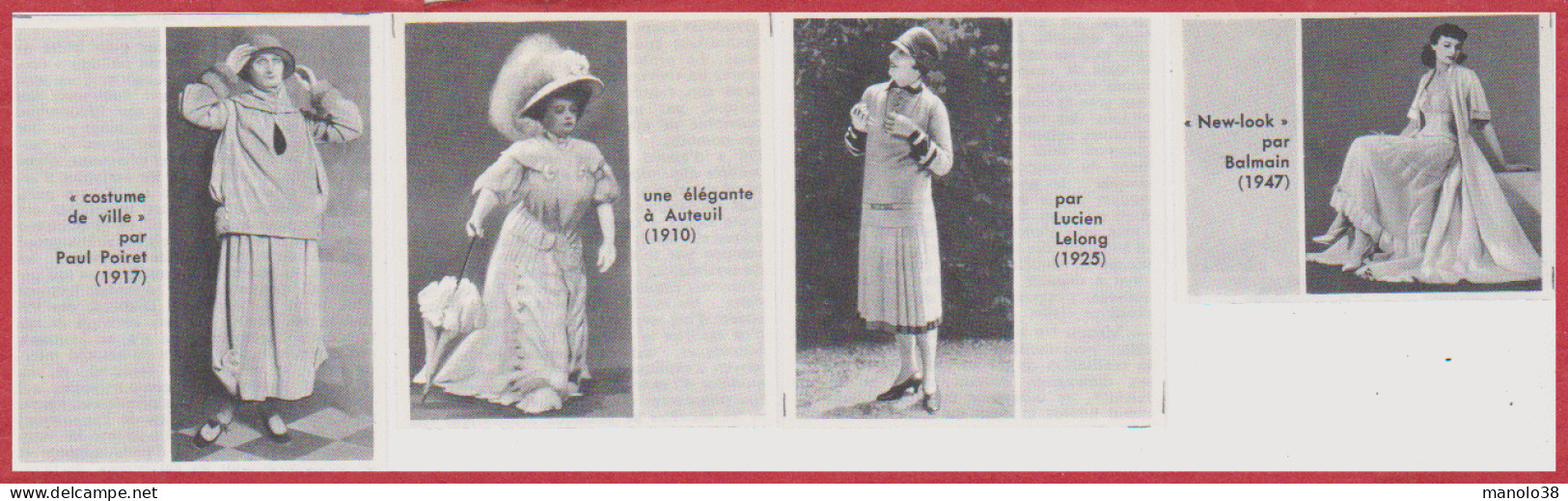 Mode. Costume Par P Poiret (1917), élégante (1910), Par L Leblond (1925) Et "New Look" Par Balmain (1947). Larousse 1960 - Documenti Storici