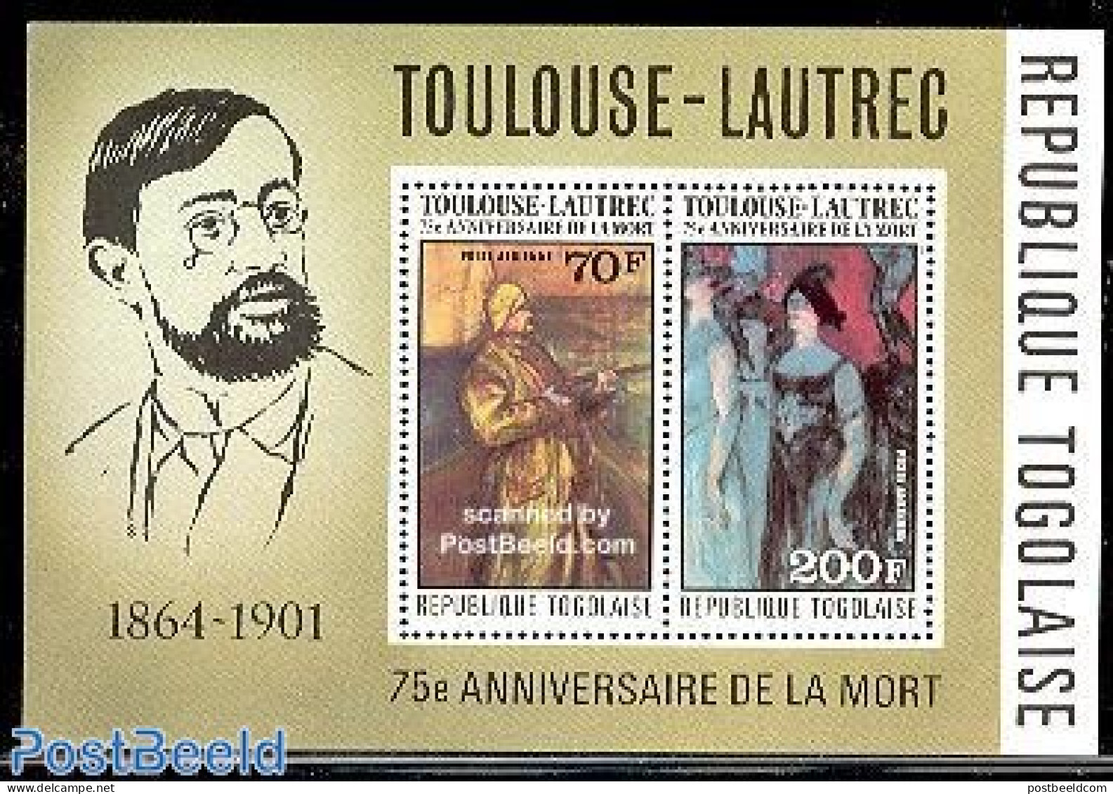 Togo 1976 H. Toulouse-Lautrec S/s, Mint NH, Art - Henri De Toulouse-Lautrec - Modern Art (1850-present) - Togo (1960-...)