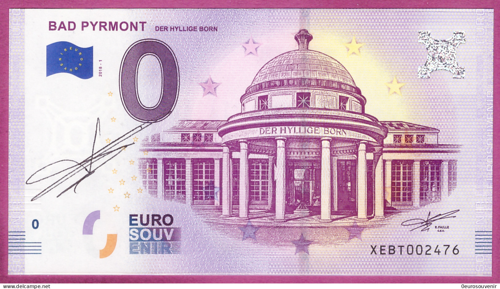 0-Euro XEBT 2018-1 SIGNIERT FAILLE  BAD PYRMONT - DER HYLLIGE BORN - Essais Privés / Non-officiels