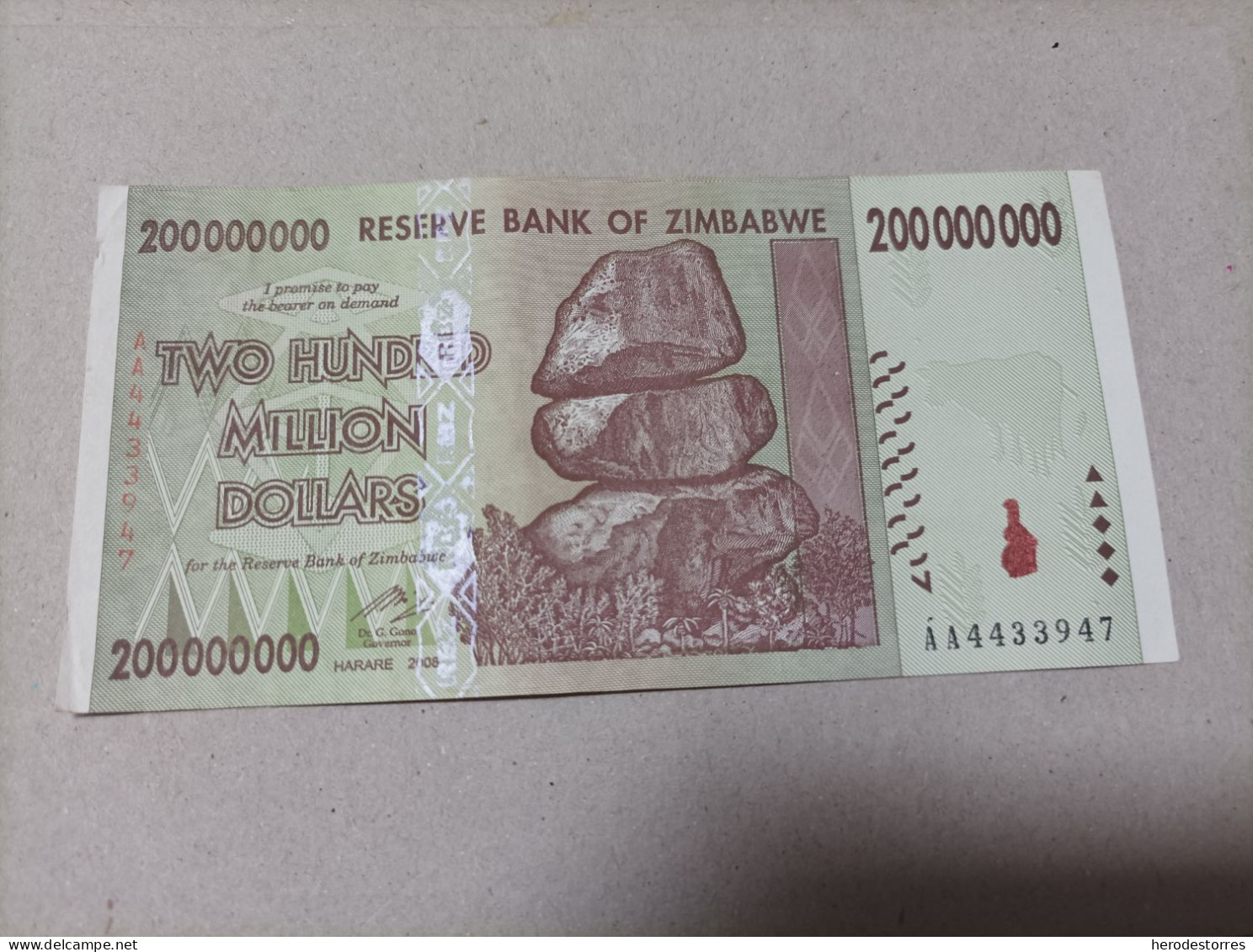 Billete Zimbabwe 200000000 Millones De Dólares, Año 2008, Serie AA - Zimbabwe