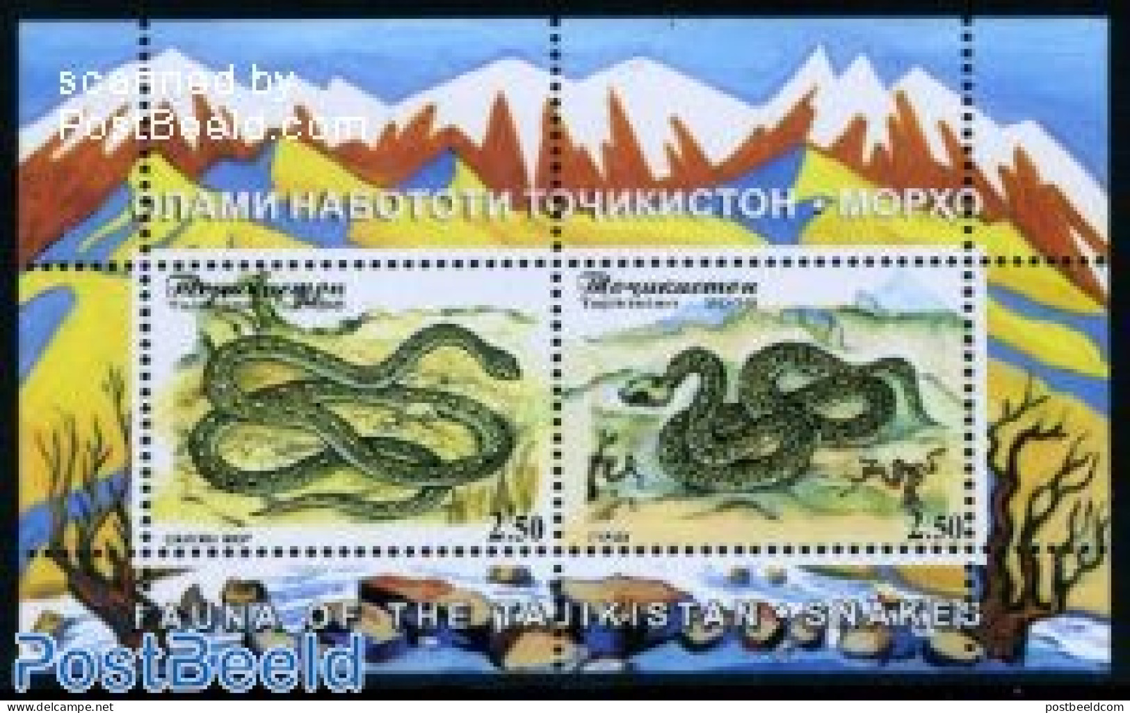 Tajikistan 2008 Snakes S/s, Mint NH, Nature - Reptiles - Snakes - Tadjikistan