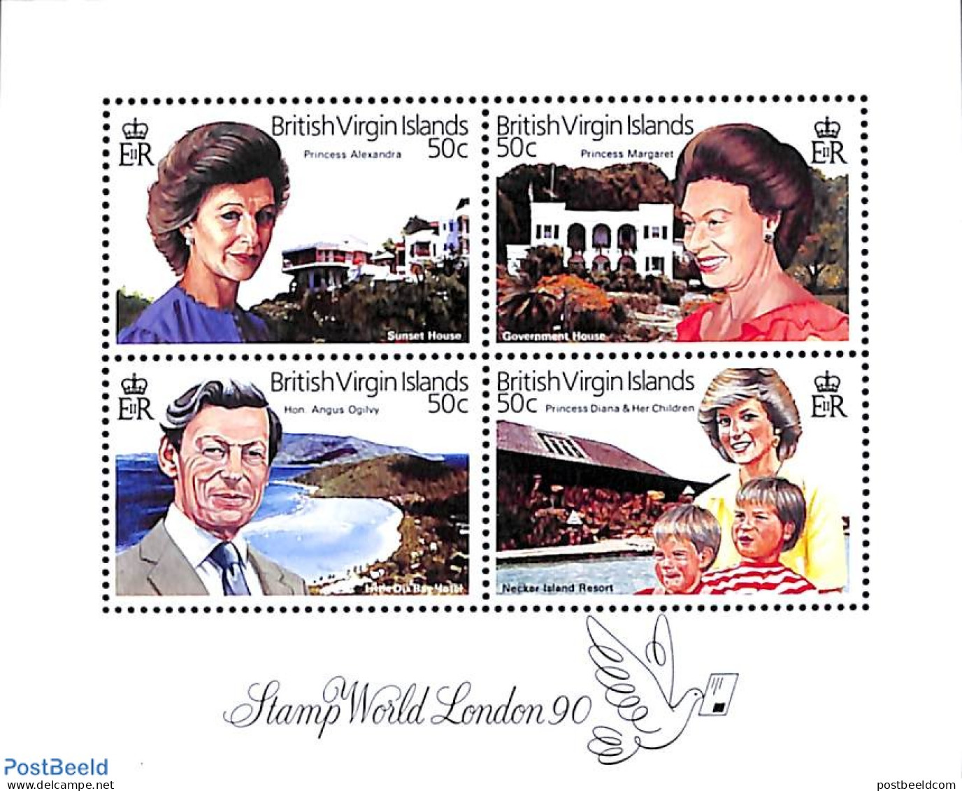 Virgin Islands 1990 Stamp World London 4v M/s, Mint NH, History - Charles & Diana - Kings & Queens (Royalty) - Philately - Königshäuser, Adel