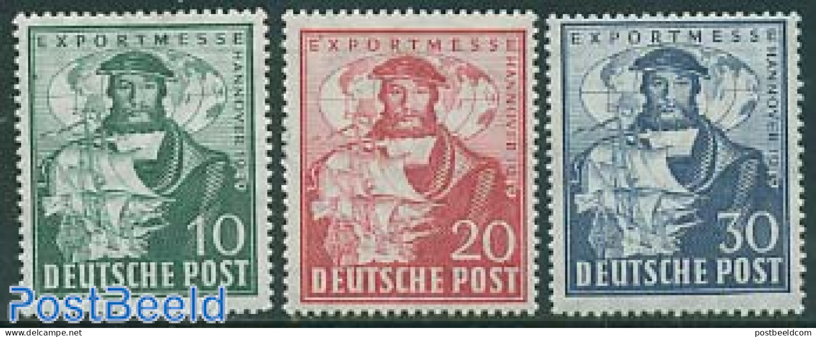 Germany, Federal Republic 1949 Hannover Export Fair 3v, Mint NH, History - Transport - Various - Explorers - Ships And.. - Other & Unclassified