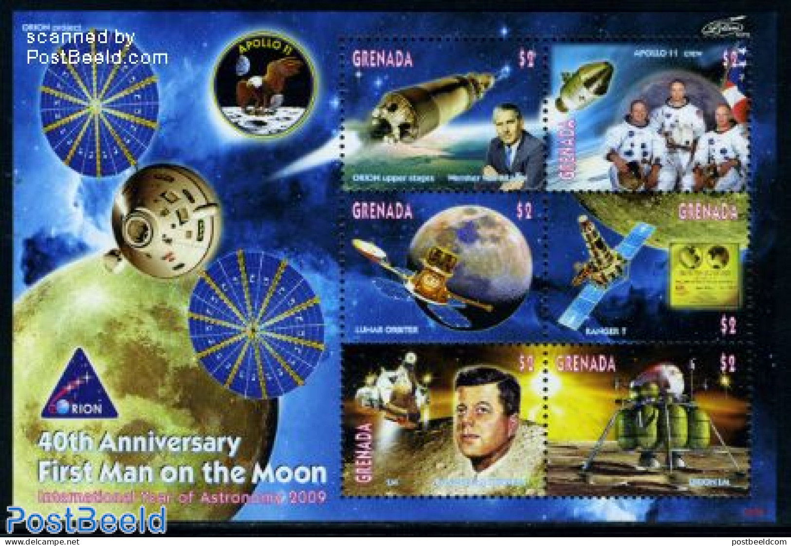 Grenada 2009 First Man On The Moon 6v M/s, Mint NH, Transport - Space Exploration - Sonstige & Ohne Zuordnung