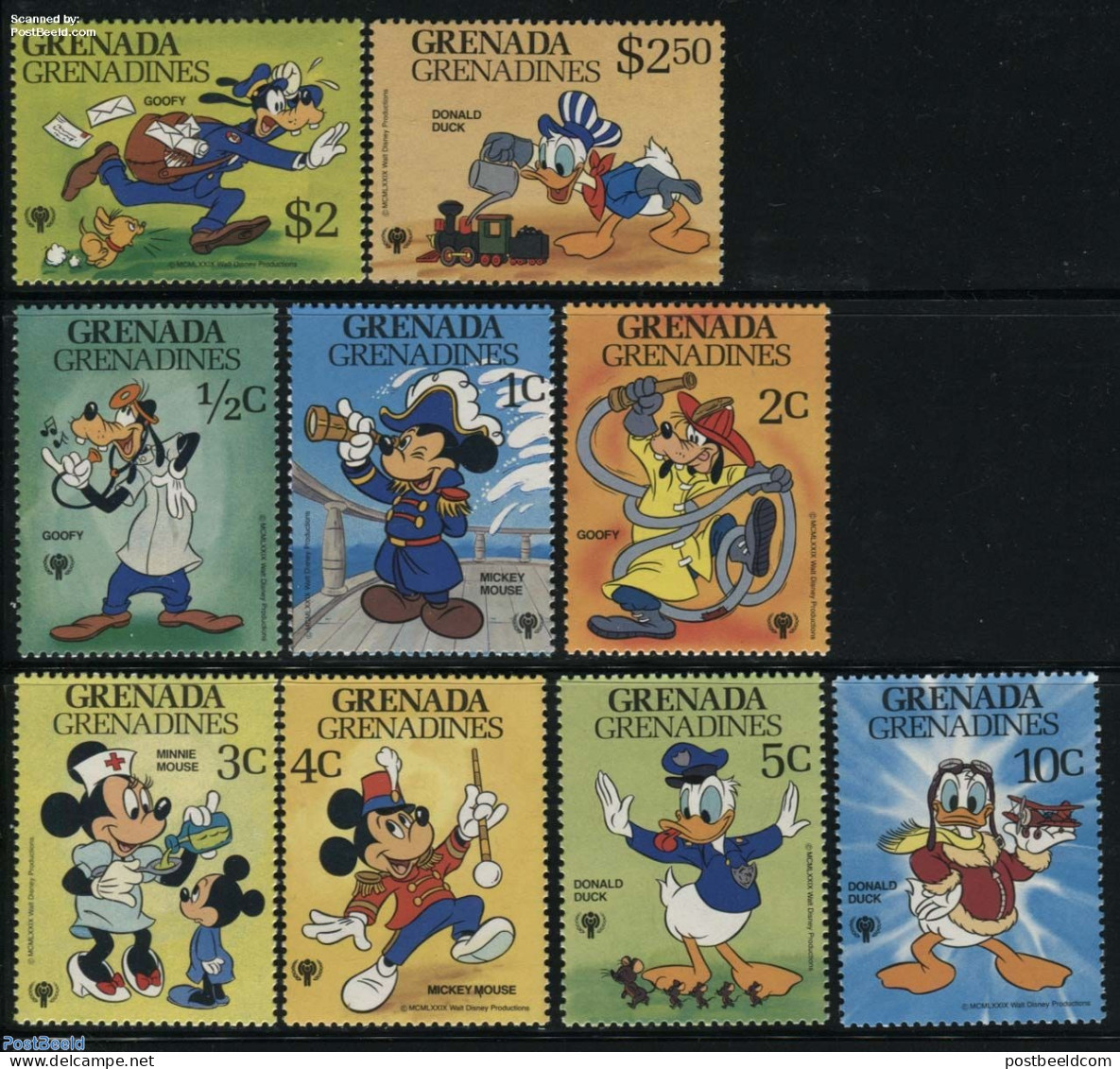 Grenada Grenadines 1979 Int. Year Of The Child/Disney 9v, Mint NH, Health - Transport - Various - Health - Fire Fighte.. - Feuerwehr