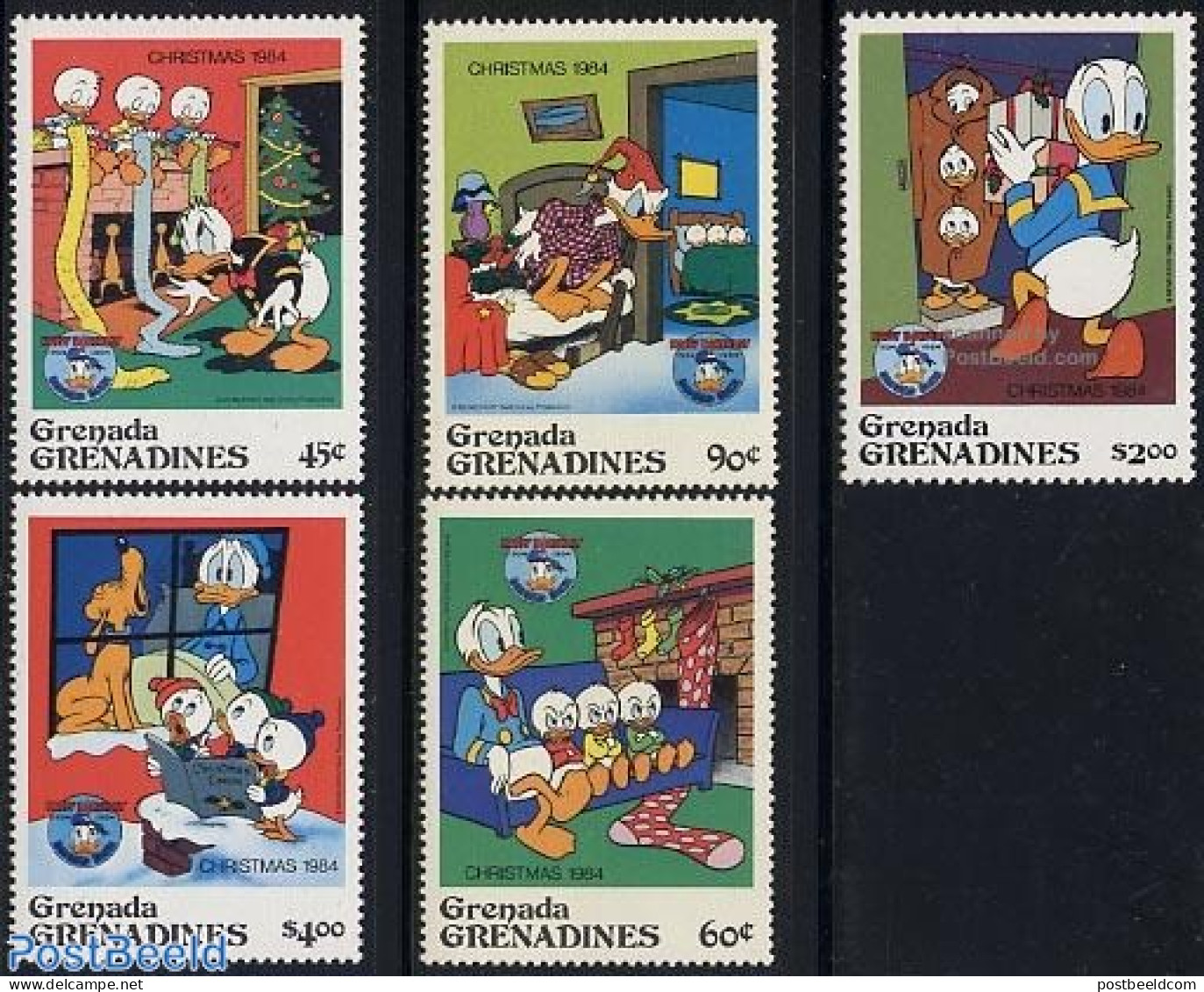 Grenada Grenadines 1984 Christmas, Disney 5v, Mint NH, Religion - Christmas - Art - Disney - Noël