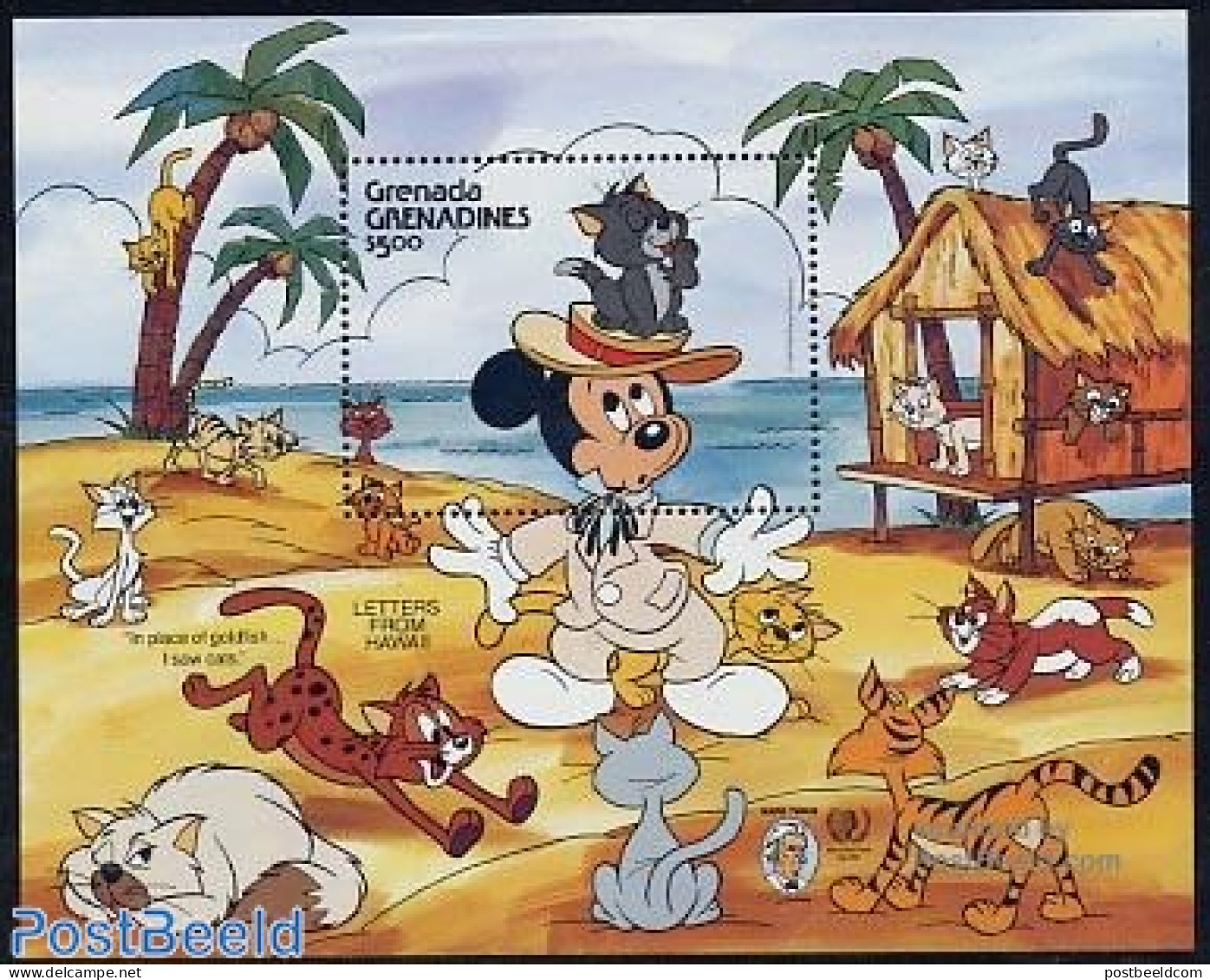 Grenada Grenadines 1985 Int. Youth Year S/s, Disney, Mark Twain, Mint NH, Nature - Cats - Art - Disney - Disney