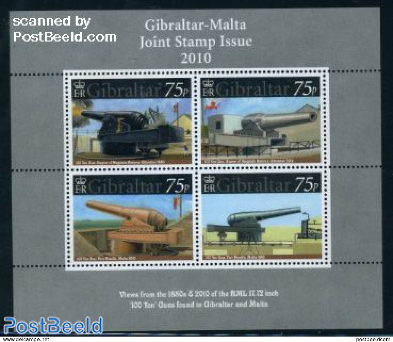 Gibraltar 2010 Guns S/s, Joint Issue Malta, Mint NH, Various - Joint Issues - Weapons - Emissions Communes