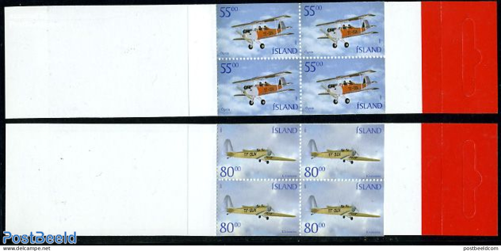 Iceland 2001 Aeroplanes 2 Booklets, Mint NH, Transport - Stamp Booklets - Aircraft & Aviation - Neufs