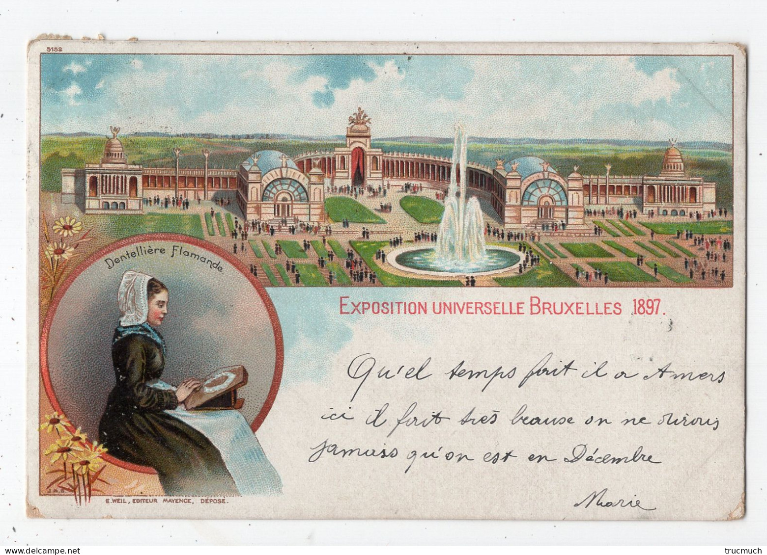 470 - BRUXELLES - Exposition Universelle 1897 *dentellière Flamande *litho* - Monuments, édifices