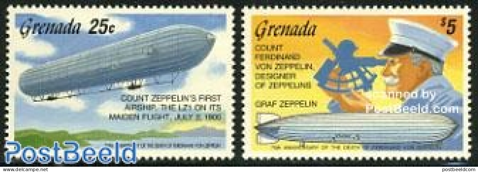 Grenada 1992 Graf Von Zeppelin 2v, Mint NH, Transport - Zeppelins - Zeppelins