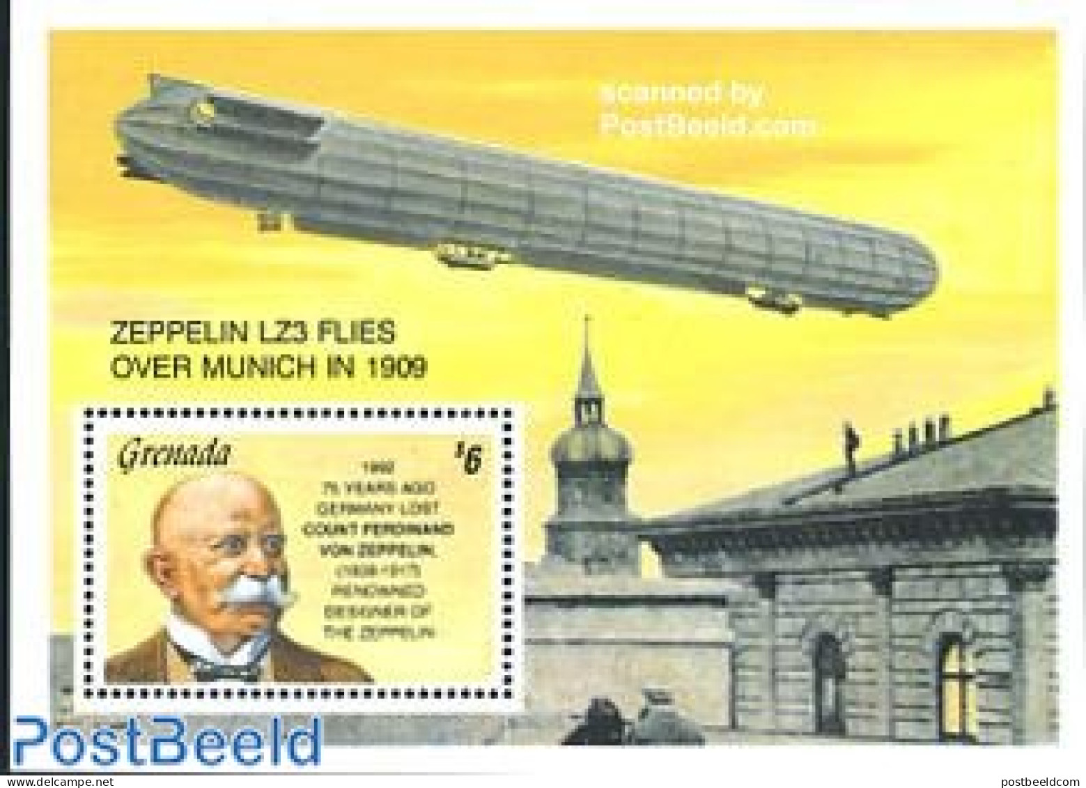 Grenada 1992 Graf Von Zeppelin S/s, Mint NH, Transport - Zeppelins - Zeppeline