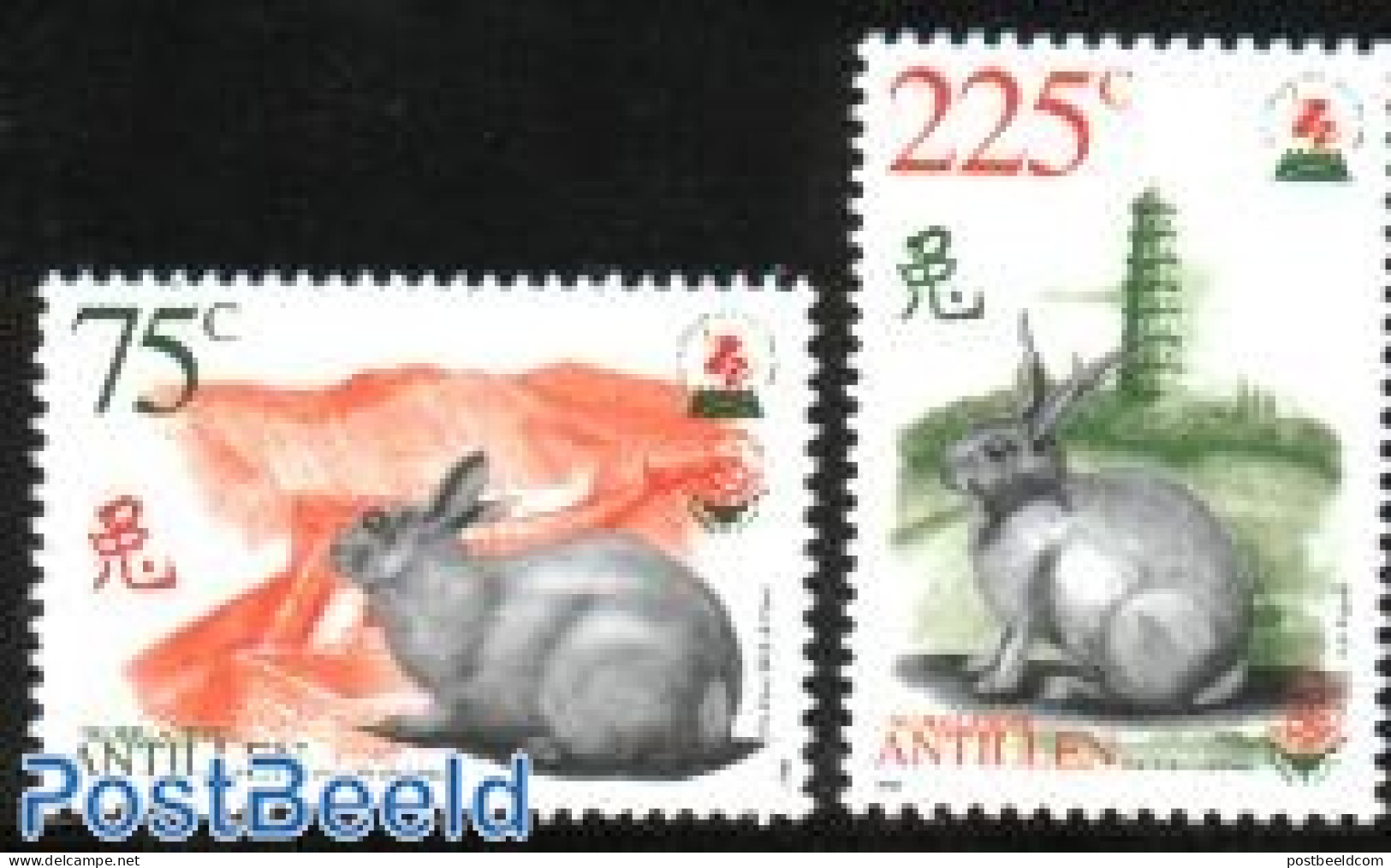 Netherlands Antilles 1999 Year Of The Rabbit 2v, Mint NH, Nature - Various - Animals (others & Mixed) - Rabbits / Hare.. - New Year