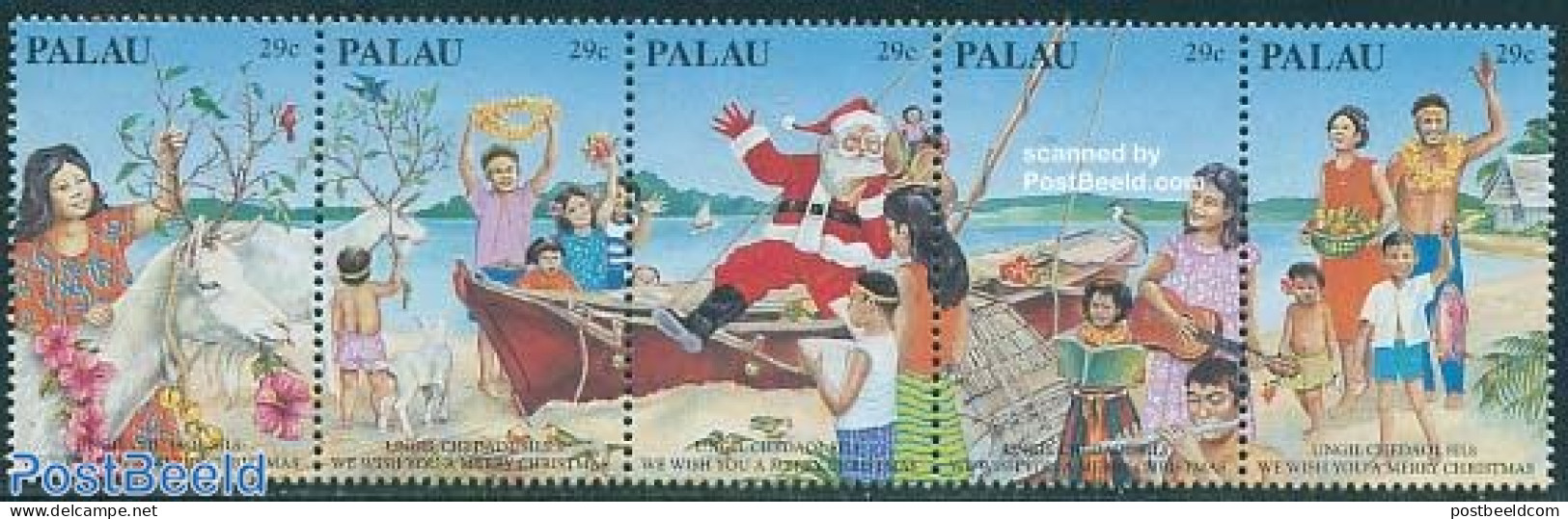 Palau 1993 Christmas 5v [::::], Mint NH, Nature - Performance Art - Religion - Transport - Animals (others & Mixed) - .. - Music