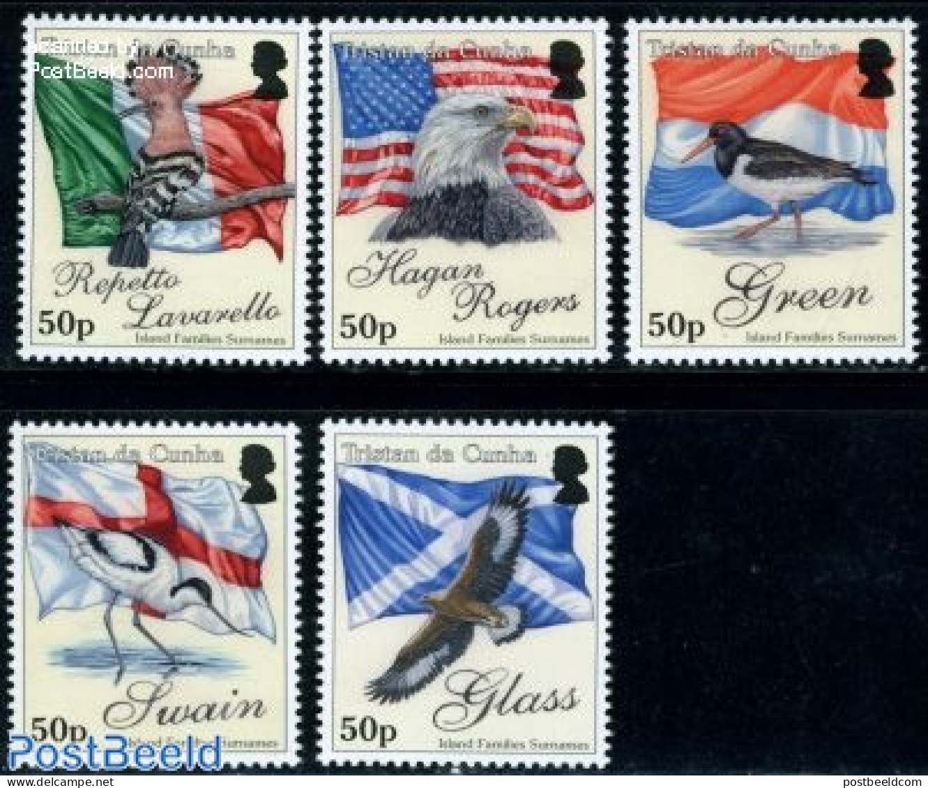 Tristan Da Cunha 2010 Family Names 5v, Mint NH, History - Nature - Flags - Birds - Birds Of Prey - Tristan Da Cunha