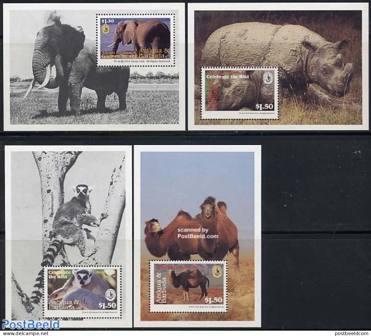 Antigua & Barbuda 1994 Sierra Club 4 S/s, Mint NH, Nature - Animals (others & Mixed) - Camels - Elephants - Rhinoceros - Antigua Y Barbuda (1981-...)