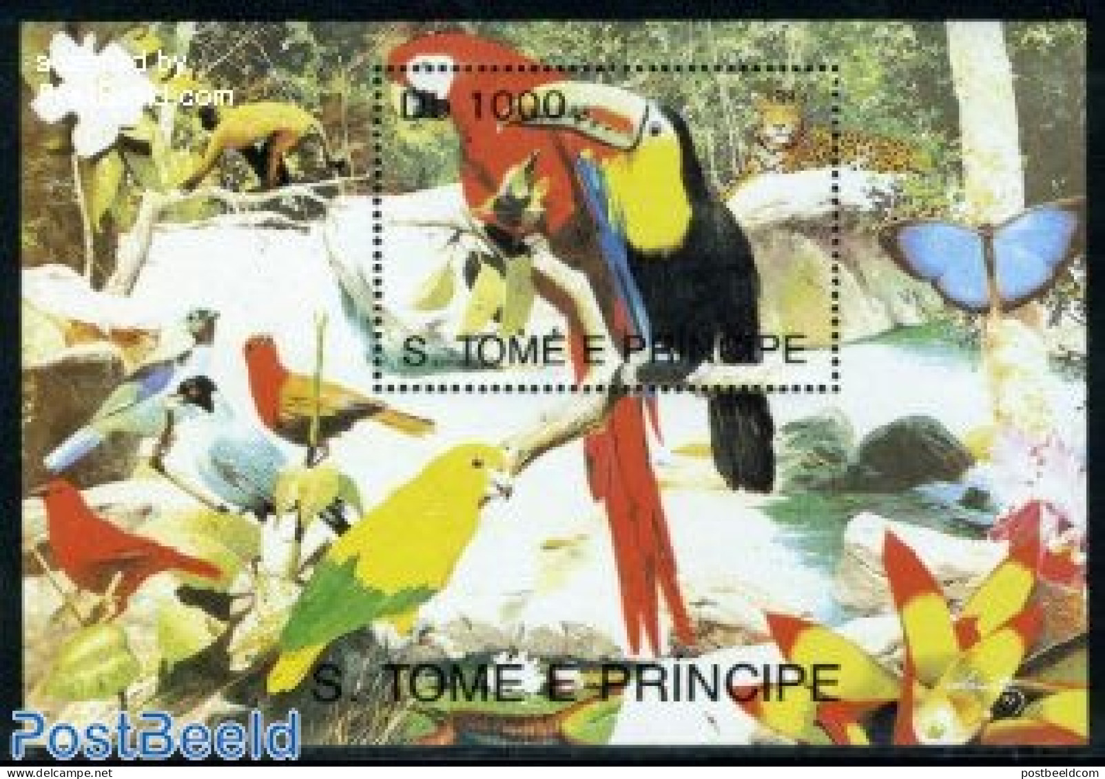 Sao Tome/Principe 1993 Birds S/s, Mint NH, Nature - Birds - Butterflies - Flowers & Plants - Monkeys - Toucans - Sao Tome And Principe