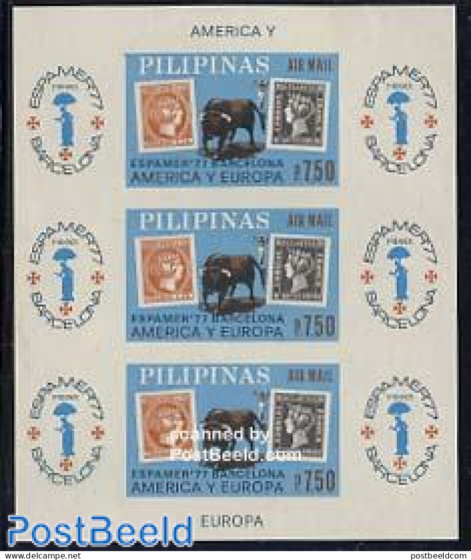 Philippines 1977 Espamer S/s Imperforated, Mint NH, Stamps On Stamps - Briefmarken Auf Briefmarken