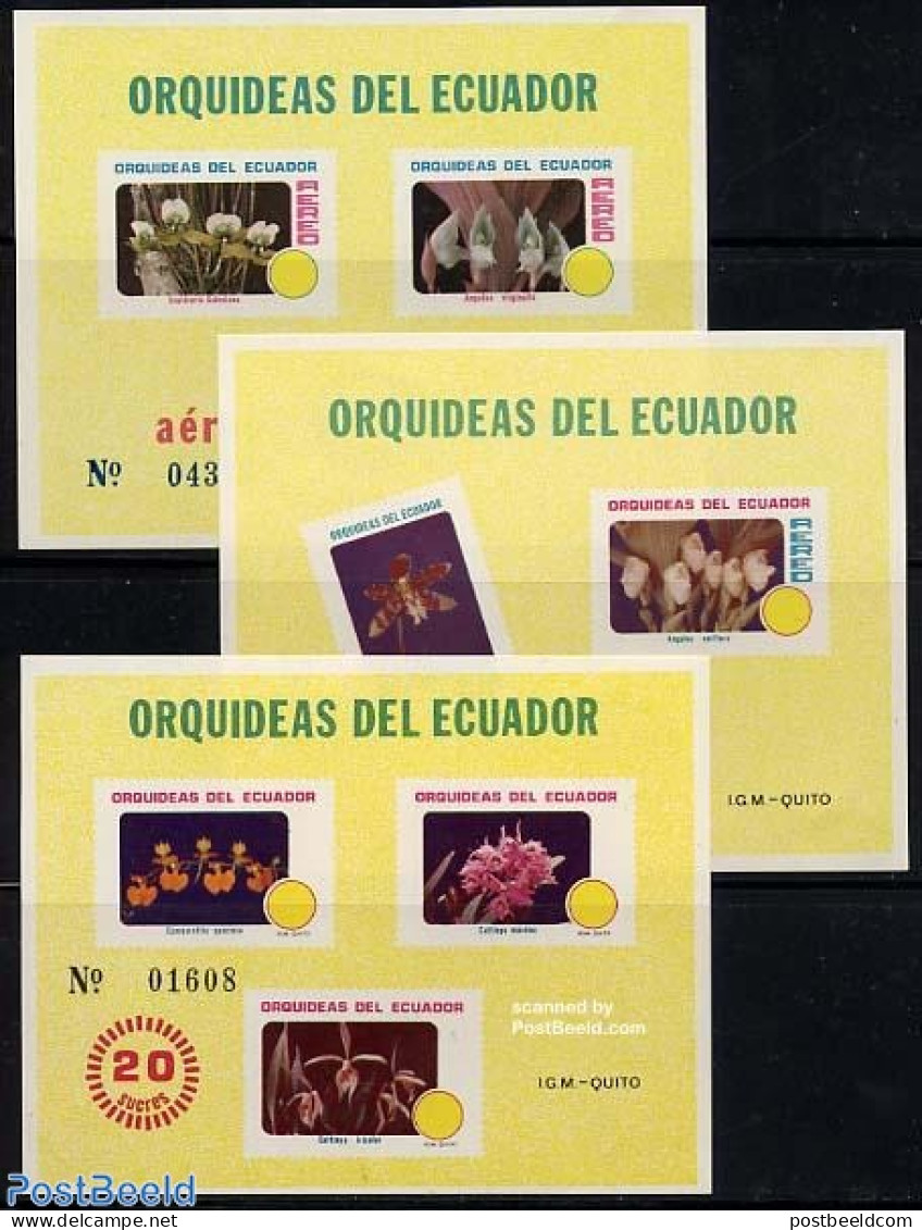 Ecuador 1980 Orchids 3 S/s, Mint NH, Nature - Flowers & Plants - Orchids - Ecuador