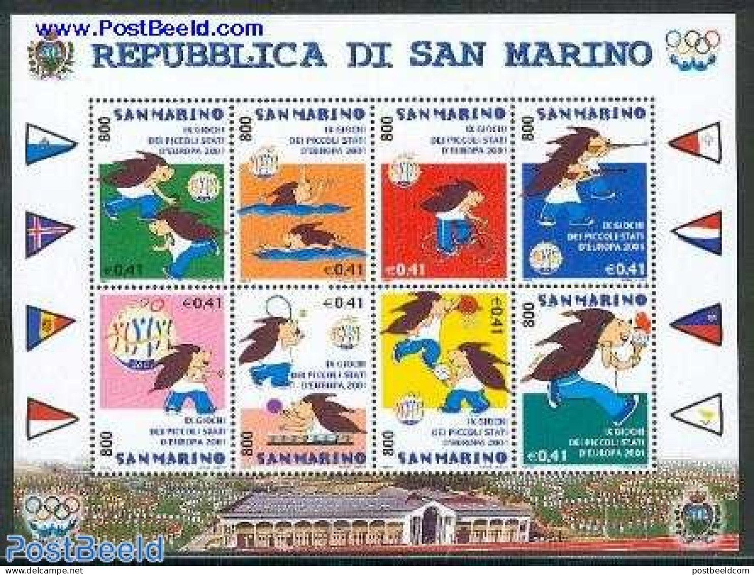 San Marino 2001 Piccolo States Games 8v M/s, Mint NH, Sport - Cycling - Shooting Sports - Sport (other And Mixed) - Ta.. - Unused Stamps