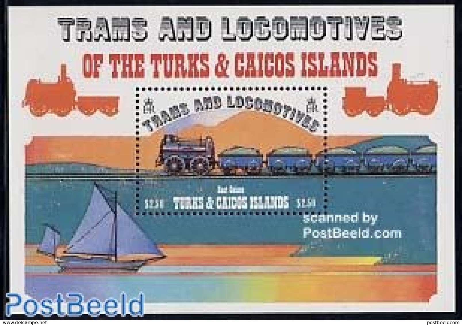 Turks And Caicos Islands 1983 Locomotives S/s, Mint NH, Transport - Railways - Ships And Boats - Eisenbahnen