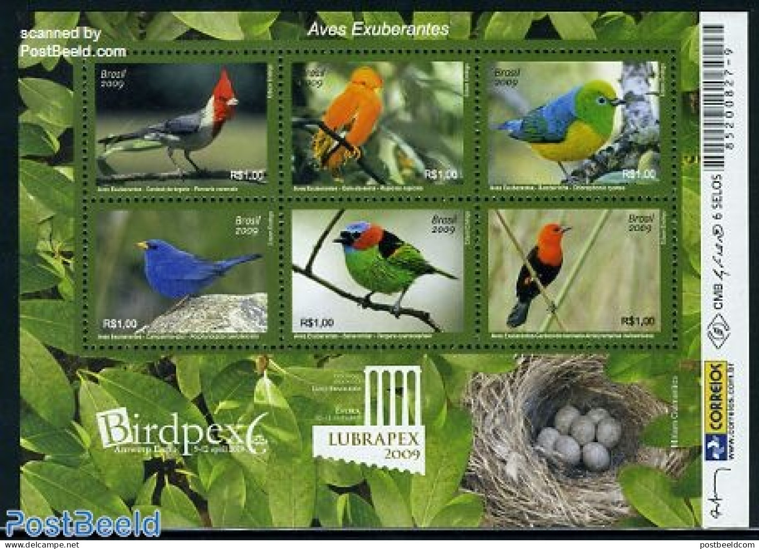 Brazil 2009 Birds , Lubrapex 6v M/s, Mint NH, Nature - Birds - Unused Stamps