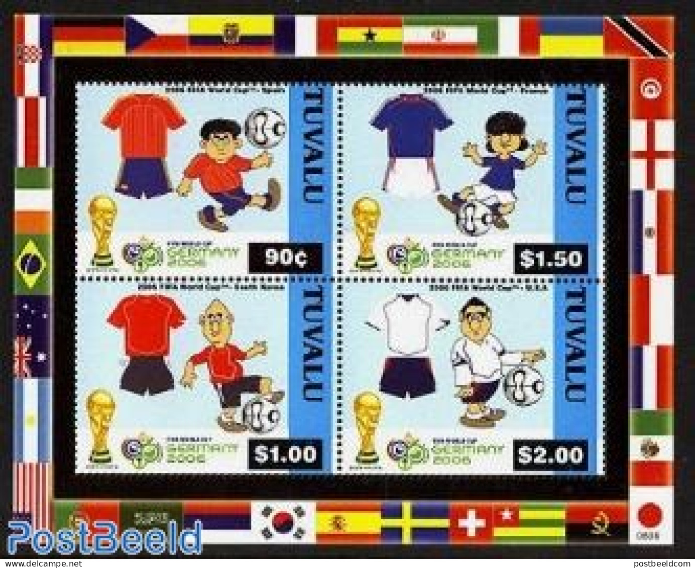 Tuvalu 2006 World Cup Football Germany 4v M/s, Mint NH, History - Sport - Flags - Football - Altri & Non Classificati