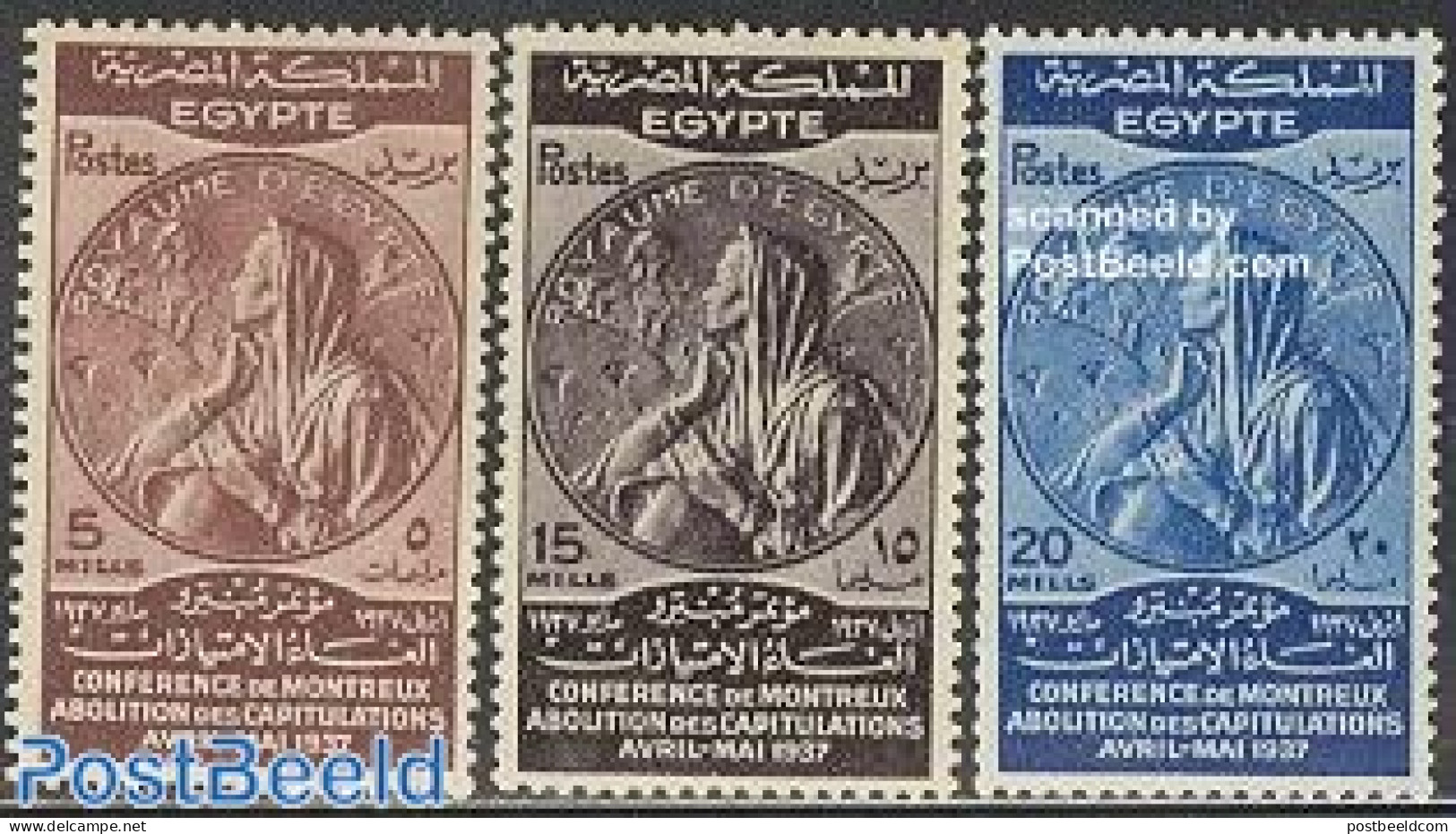 Egypt (Kingdom) 1937 Treaty Of Montreux 3v, Mint NH, History - History - Unused Stamps