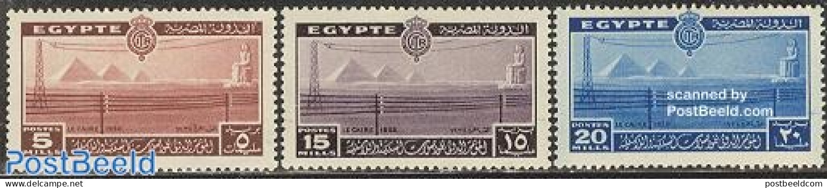 Egypt (Kingdom) 1938 Cairo Congress 3v, Mint NH, Science - Telecommunication - Neufs