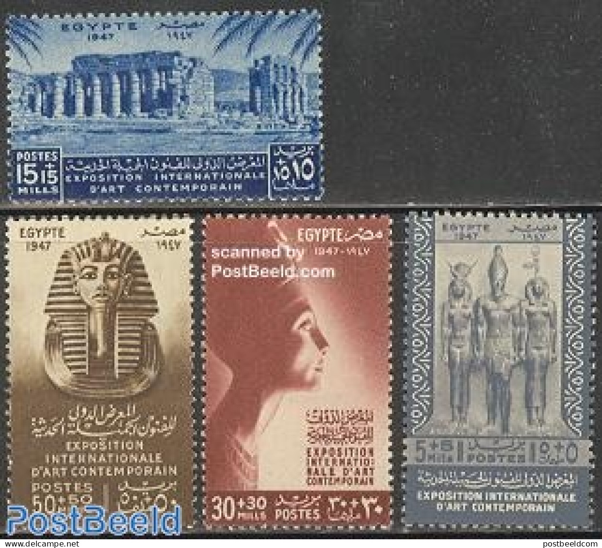 Egypt (Kingdom) 1947 Cairo Art Exposition 4v, Mint NH, History - Archaeology - Sculpture - Unused Stamps
