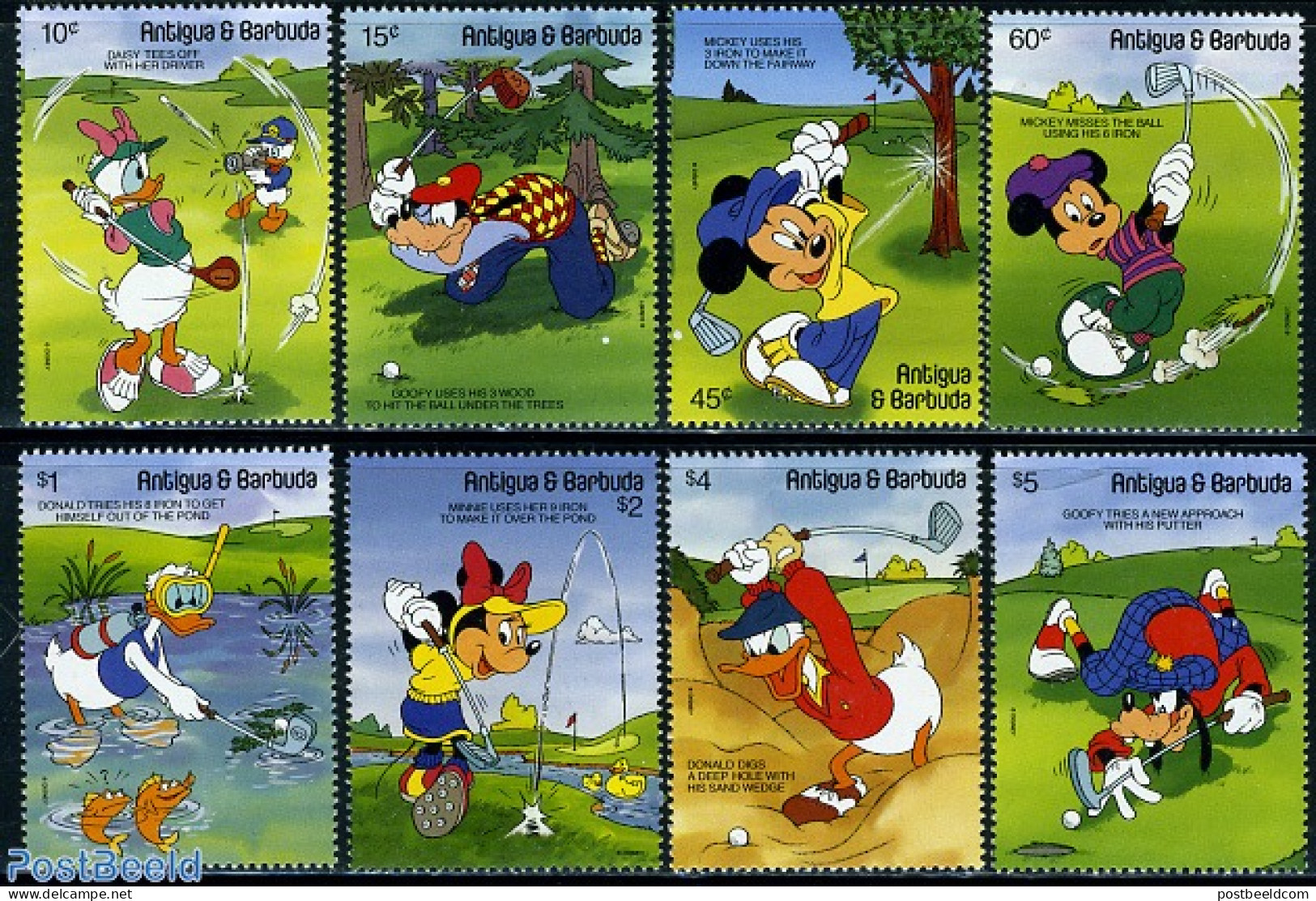 Antigua & Barbuda 1991 Disney, Golf 8v, Mint NH, Sport - Golf - Art - Disney - Golf