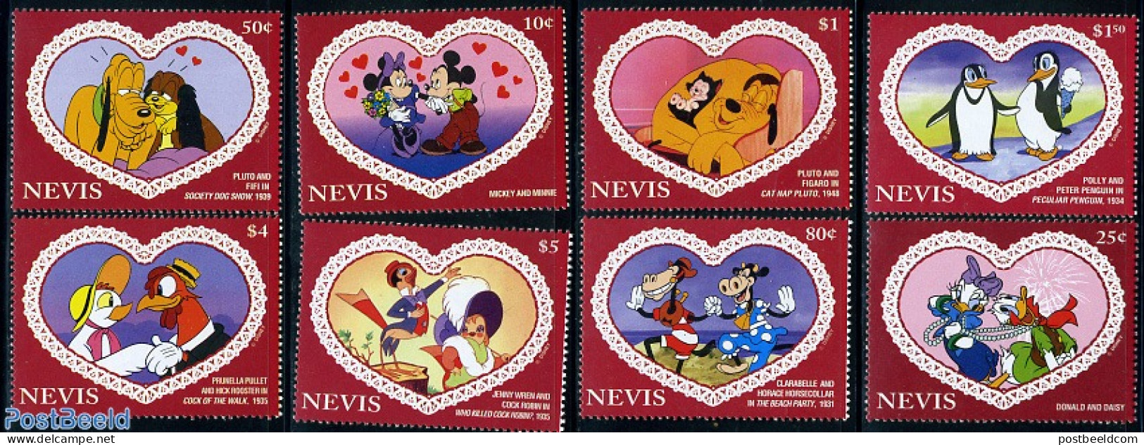 Nevis 1995 Disney 8v, Mint NH, Nature - Cats - Art - Disney - Disney