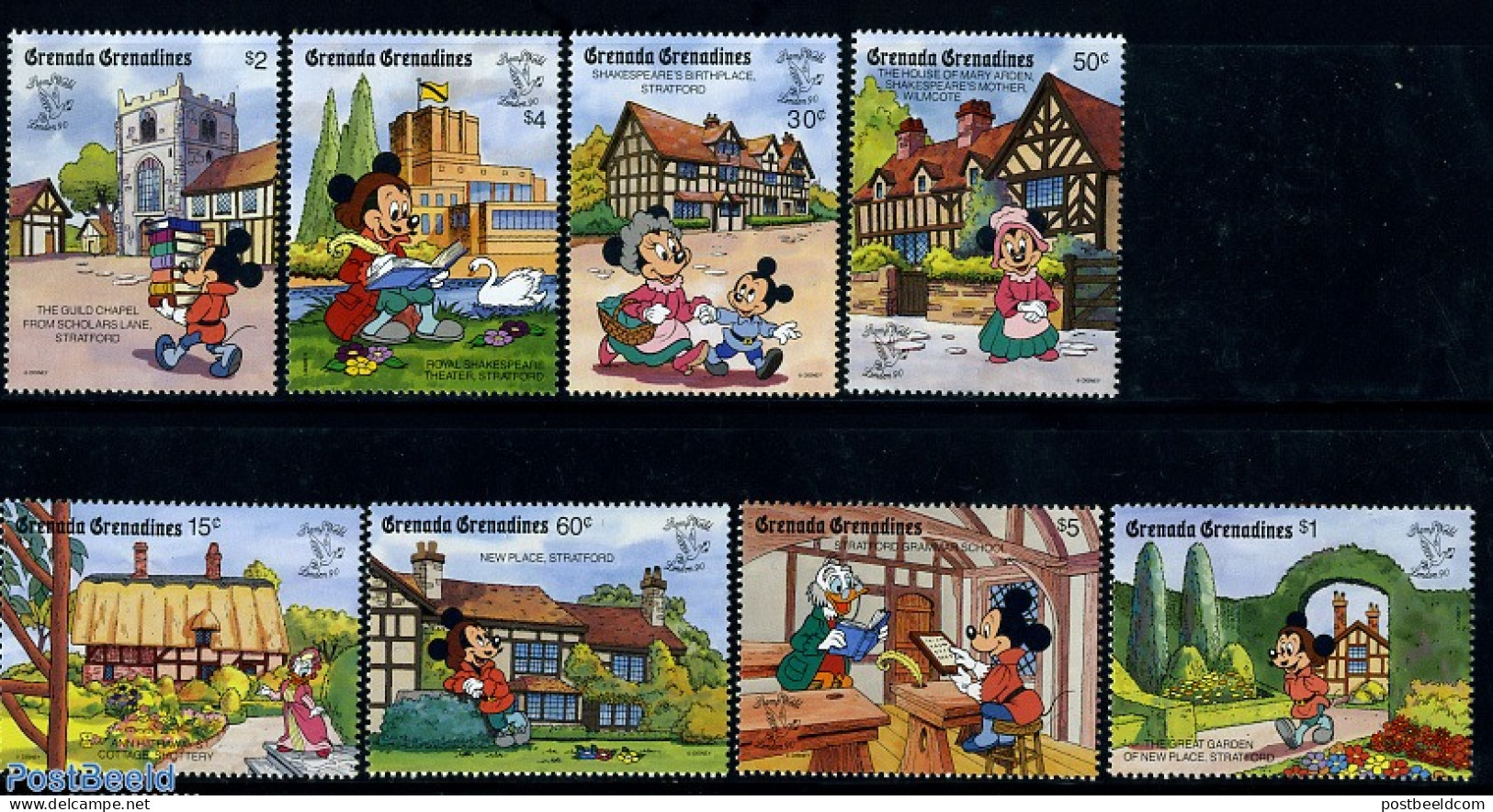 Grenada Grenadines 1990 Stamp World, Disney 8v, Mint NH, Art - Disney - Disney